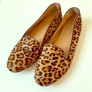 Jcrew Leopard Print Calf Hair Flat Slides Sz 8